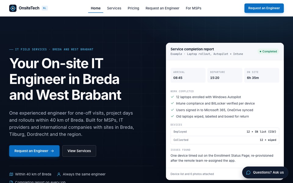 Startpagina van OnsiteTech NL